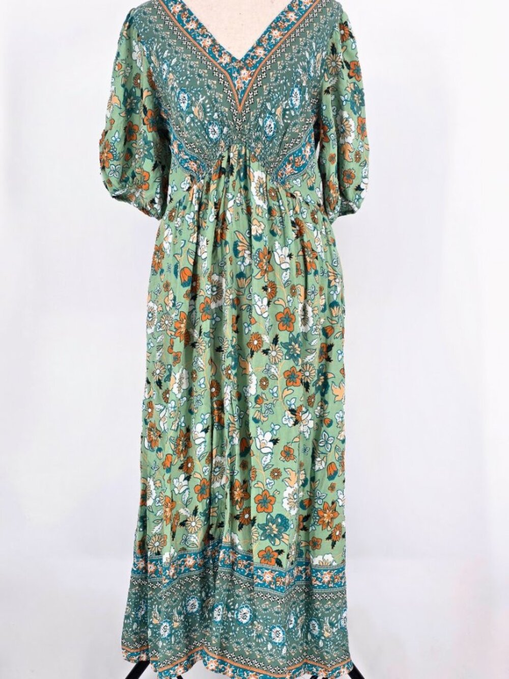 Suzanne Betro Green Floral Boho High-Low Maxi Dress - Size L